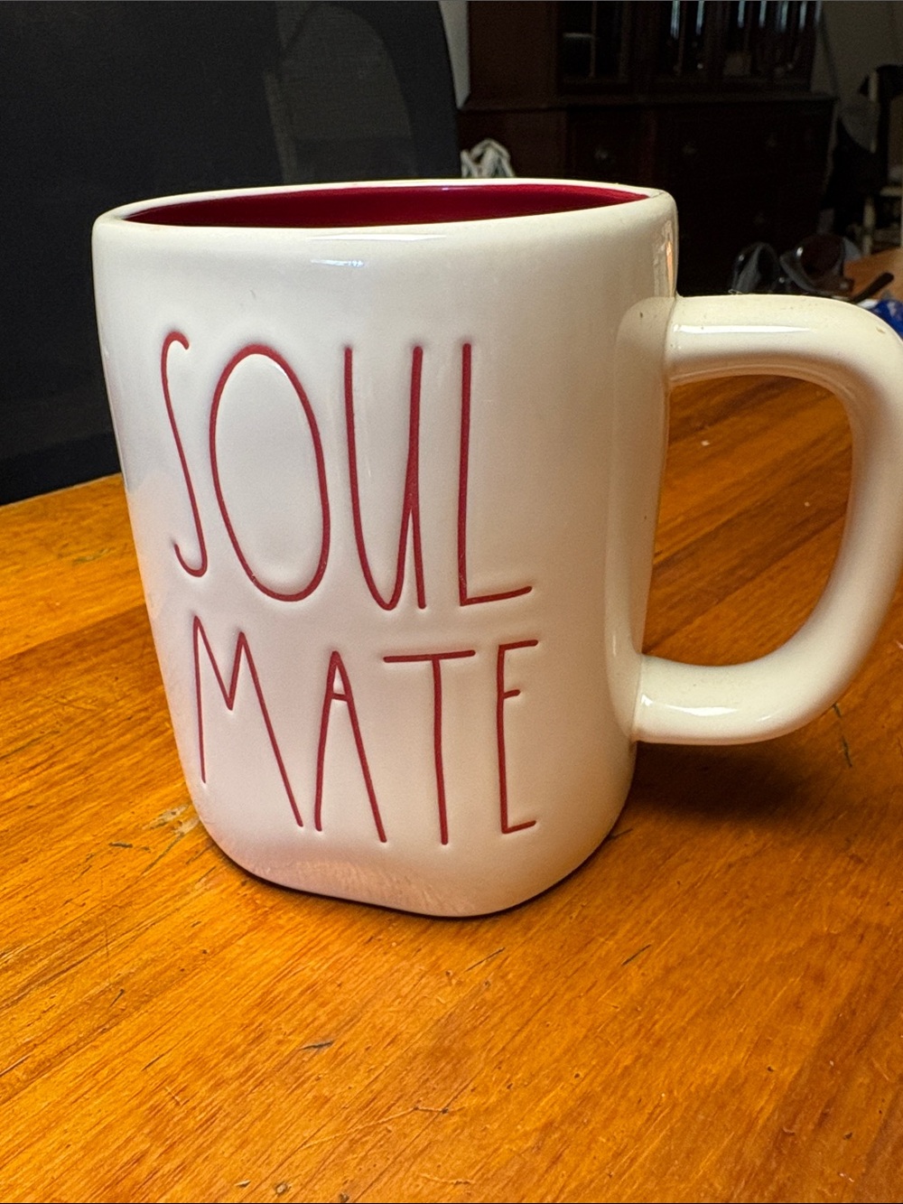 Rae Dunn White Ceramic Mug with Red Interior and Red Lettering - SOUL MATE